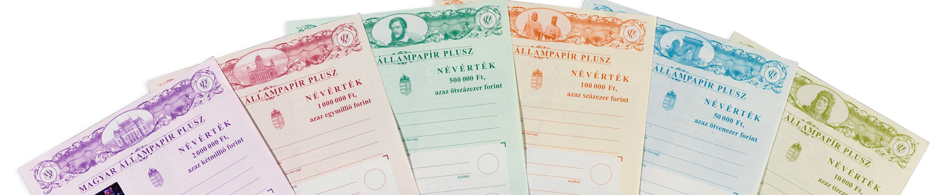 A képen különböző névértékű Allampapír látható