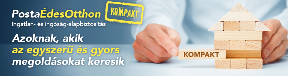 PostaÉdesOtthon - a képen egy ház alakú Jenga játékból húznak ki egy elemet amin Kompakt felirat látható